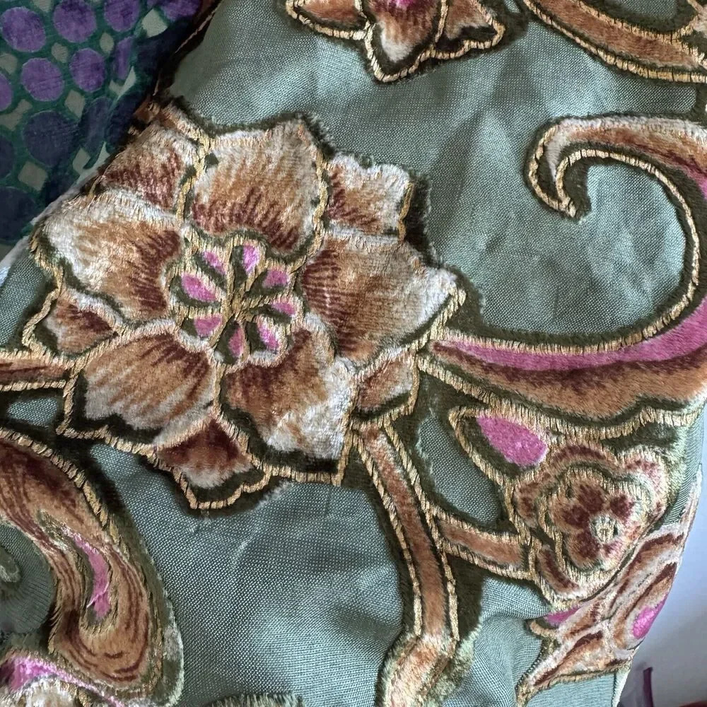 🩵All About Her Burned  Out Velvet  Tunic Patchwork Artsy Velvet Boho Size Large - Picture 8 of 11